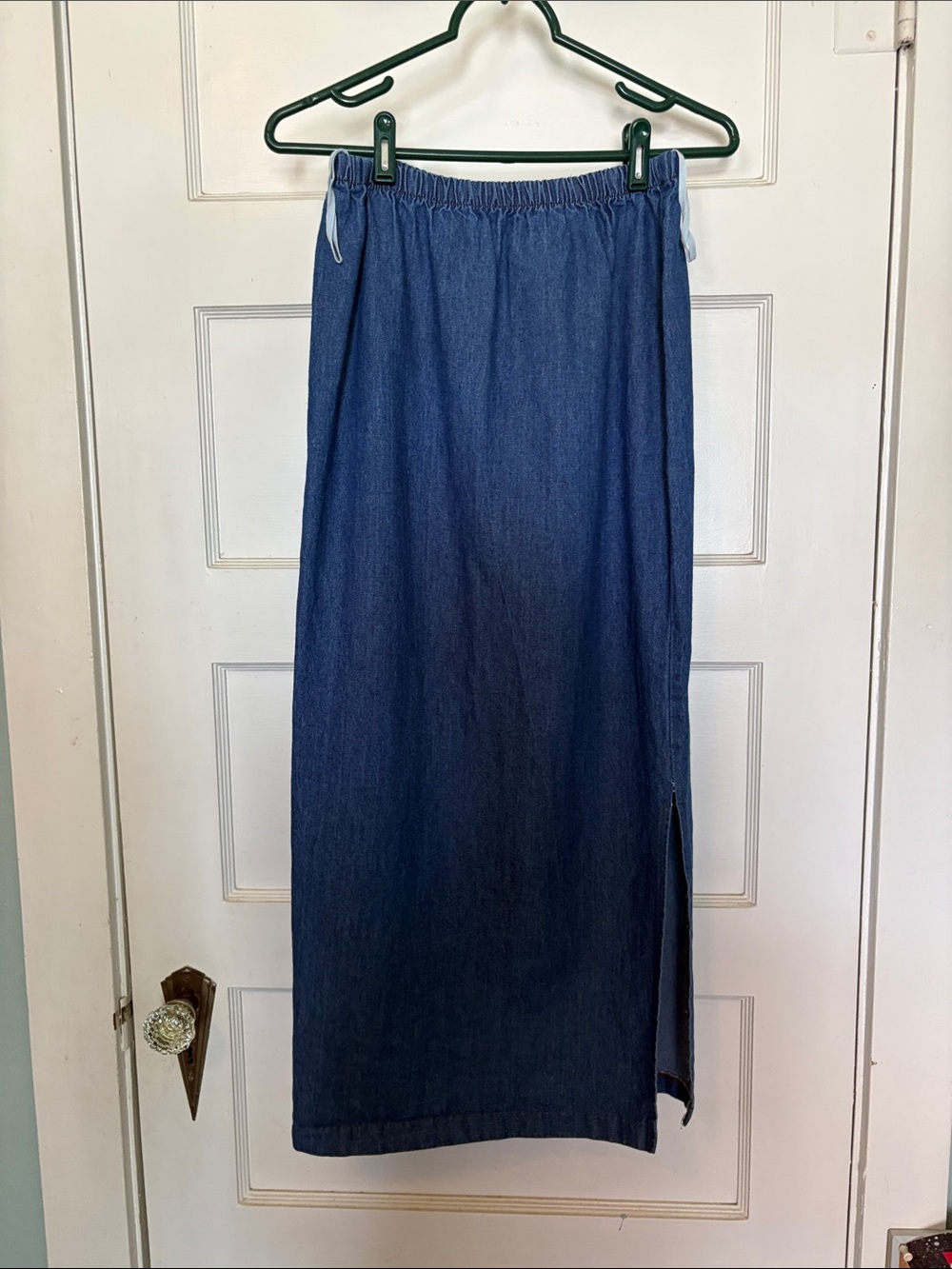 Vintage Sage Blue Denim Maxi Skirt with Side Slit Size Small